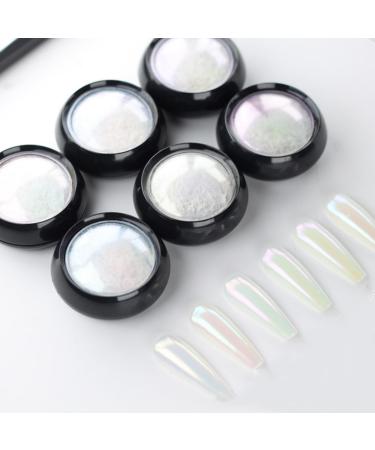 GZMAYUEN Pearl Chrome Powder - White Aurora Metallic Nail Pigment with 6 Eyeshadow Sticks - Buy Online on GoSupps.com