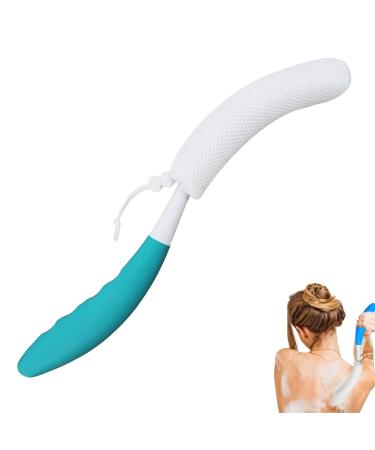 Shower Body Brush Skin Exfoliating Curved Back Scrub Brush Massage Bath Brush Extra Large Curved Handle European and American Hand-Shaped Removable Bold Long Handle Back Washer (Green-White)