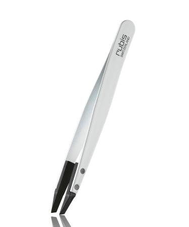 Rubis Eyebrow Tweezers Classic Techno - Tweezers for Eyebrow Plucking with Plastic Tip - Slanted (White)