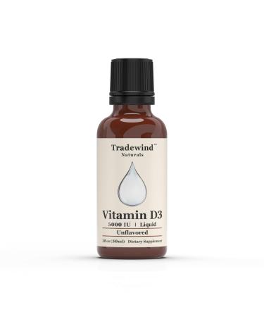 Tradewind Naturals Liquid Vitamin D3 Drops 5000 IU Fast Absorption Vegetarian, Non-GMO, Kosher Unflavored 1 Ounce