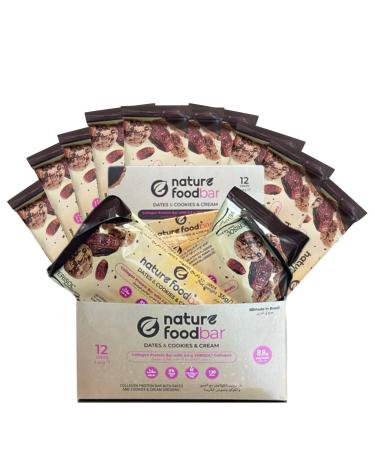Nature Foodbar Date & Cookies and Cream Protein Bars - 12 Units 35g Halal Gluten Free 8.8g Protein 2.5g Collagen 0% Trans Fat - Healthy Snack Option - Buy Online on GoSupps.com