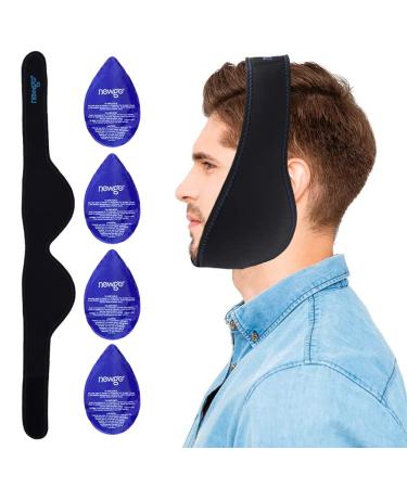 NEWGO Face Ice Pack for Jaw Pain Hot Cold Compress Jaw Ice Pack for Wisdom Teeth Pain Relief Chin Facial Surgery TMJ Migraine Face Swelling with 4 Reusable Gel Cold Packs 1 Count (Pack of 1)
