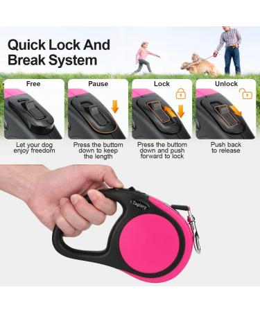 Taglory No-Tangle Retractable Dog Lead 5m - Heavy Duty Nylon Tape for Small/Medium Dogs up to 20kg - Pink - Buy Online on GoSupps.com