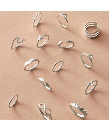 Trendy Xerling Silver Rings for Teen Girls | Boho Stackable Heart Starfish & Gothic Ring Set - Buy Online on GoSupps.com