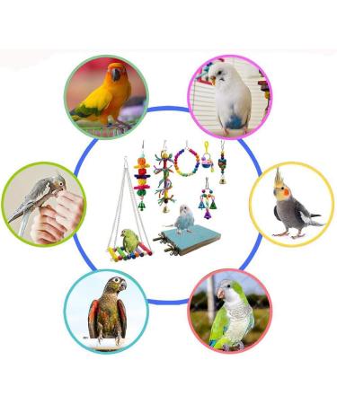 Bebester Bird Chewing Toys 8Pieces Bird Parrot Toys Bird Hanging Bell Toy Hanging Colorful Swing Chewing Toy Bells Ladder Swing for Small Parrots Macaws Parakeets Conures Cockatiels Love Birds - Buy Online on GoSupps.com