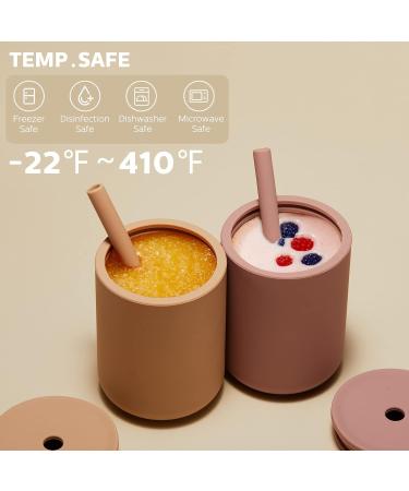 Spill Proof Toddler Straw Training Cup 7 oz - 2 Pack Silicone Baby Cups with Lids for Kids - Violet Red Pink - Buy Online on GoSupps.com