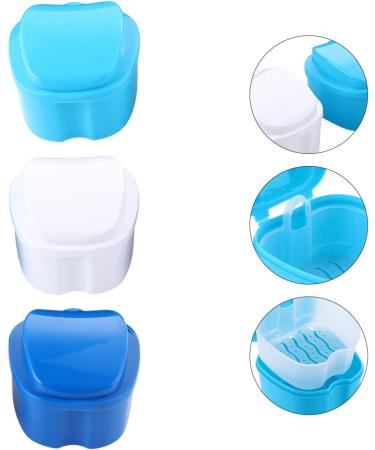 Milist Travel Containers - 3-Piece Plastic Prosthesis Set | Bath & Cleaning Holder with Sieve Basket | Light Blue Dark Blue White - Buy Online on GoSupps.com