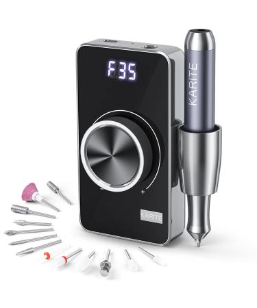 Karite Professional Nail Drill Machine for Acrylic Nails, 35000 RPM Electric Nail File with 13 Bits, 30 Sanding Bands  USB Rechargeable, Portable Electronic Nail Filer for Home Salon Manicure Tools Gray