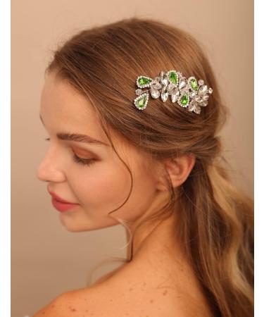 Deniferymakeup Bridal Hair Comb Rhinestone Teardrop Hair Comb Bridal Hair Accessory Crystal Gift for Her Party Headpiece (Silver Green) - Buy Online on GoSupps.com
