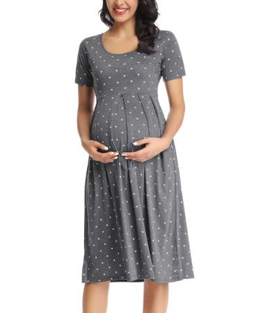 Love2Mi Womens Short-Sleeve Maternity Dress Casual A-Line Midi Pregnant Dress XL Floral45