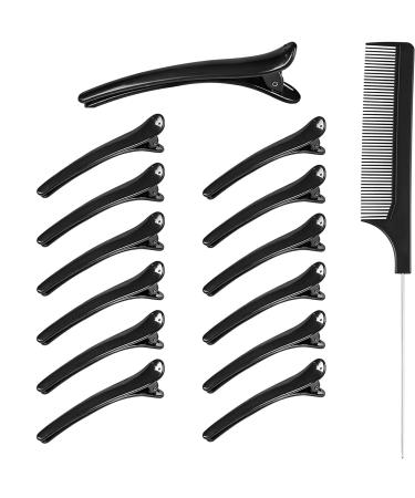 PROUSKY 12 Pieces Hair Sectioning Clips with 1 Pin Tail Comb Hair Clips Hairdressing Sectioning for Women Girls Plastic Sectioning hair clips for Home Hairdressing Styling Salon Supplies Black