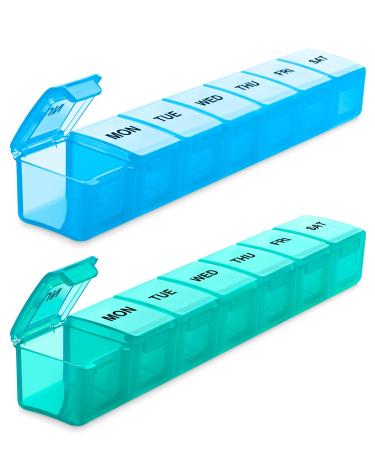 BUG HULL Pill Organizer Extra Large 2 Pack, Weekly Pill Box XL, Big Pill Case 7 Day, Oversize Daily Medicine Organizer, Travel Pill Container, Pill Holder for Vitamins, Cod-Liver Oil, Supplements