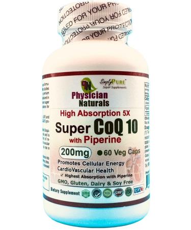 Super Coq 10 Co-Enzyme with Piperine 200 mg 60 Veggie.caps 5X Absorption Heart Cellular Health and Boost Energy