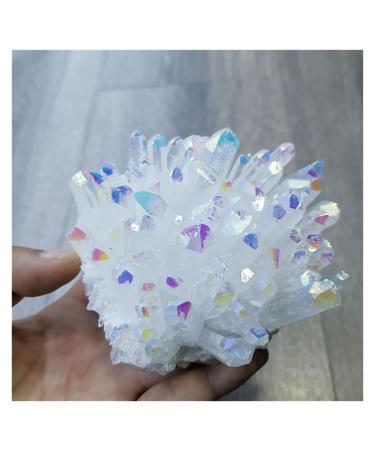 Natural Raw Clear Quartz Stone Electroplated Colorful Crystal Cluster White Stones Specimen Room Decor Decoration Crystal Cluster (Color : A Multi-Colored Size : 400-500g) 400-500g A Multi-colored