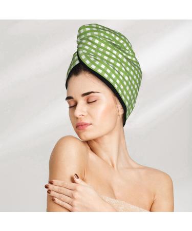 Microfiber Hair Drying Cap | Green Gingham Hair Towel Wrap | Quick Dry & Absorbent for Curly Long & Thick Hair - Buy Online on GoSupps.com