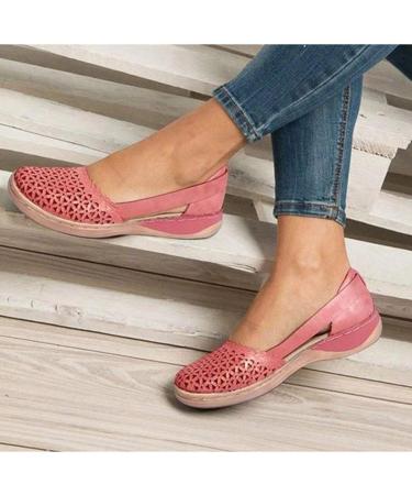 Creev women's sandals with a closed toe area soft leather flat leisure shoes breathable hollowing out hiking shoes women summer dongdong shoes (pink 43 EU) Rose Rood 42 EU