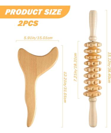 2PC Lymphatic Drainage Massage Tools Set - 9-Wheel Roller & Gua Sha for Legs Back Neck Arms | Wood Therapy Massage - Buy Online on GoSupps.com