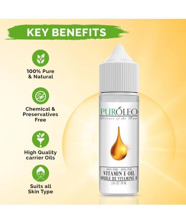 PUROLEO Vitamin E Oil 2 FL Oz/60 ML (Packed in Canada) For Skin Hair Face vitamins Liquid pure Vitamine Pure Oil Ideal for Sensitive vitamin e oil for skin vitamin e oil for face vitamin e oil for hair vitamin-e oil 60 ml (Pack of 1) - Buy Online on GoSupps.com