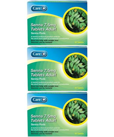 3 x Care Senna 7.5mg 20 Tablets - Constipation Relief (Three Packs) - Buy Online on GoSupps.com