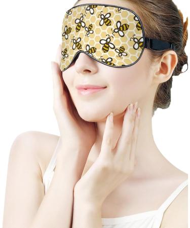 Yellow Bee & Honeycomb Sleep Mask Eye Cover - Adjustable Strap, Blocks Light for Men and Women - Ideal for Sleeping, Travel, and Naps - Buy Online on GoSupps.com