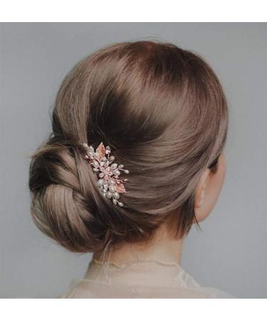 Ushiny Pearl Bride Wedding Hair Comb Rose Gold Crystal Bridal Hair Accessories Flower Hair Clip Hairpiece for Women and Girls - Buy Online on GoSupps.com