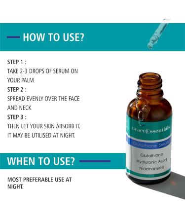 Grace Essentials 10% Glutathione face serum with Niacinamide Hyaluronic Acid and Vitamin C for Glowing Skin | Effective for Pore Minimizing | Hydrates and Repairs Skin | For Men and Women 30ml - Buy Online on GoSupps.com