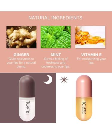DEROL Lip Plumper Set - Natural Lip Enhancer Gloss & Care Serum for Fuller Lips - Hydrating Mask to Reduce Fine Lines - Day & Night Lip Care - Set of 2 - Buy Online on GoSupps.com
