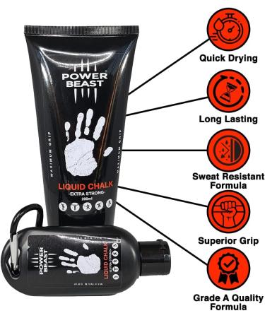 Power Beast Liquid Chalk Combo - 200ml + 50ml, with Chalk Ball - 2.2 oz | Professional Hand Grip for Gym, Weightlifting, Rock Climbing, Crossfit | Liquid Sports Chalk for Gymnastics, Powerlifting, Pole Dance - Buy Online on GoSupps.com
