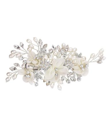Frcolor Wedding Bridal Side Hair Clips with Flower Pearl (White)