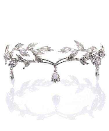 SWEETV Rhinestone Leaf Wedding Tiara Headband for Brides  Silver Crown Headband for Pageants Wedding Prom Birthday