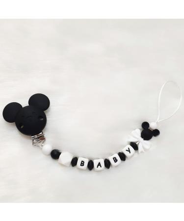 Personalized Mouse Silicone Pacifier Chain Set - Cute Bow Name Clip for Girls & Boys (Black) - Buy Online on GoSupps.com
