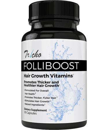 Folliboost Tricho Hair Growth Vitamins - with Biotin  Vitamin C  Zinc  and Vitamin B12 - Helps Promote Thick  Full Hair Growth - Natural-Based Hair Care Formula - Made in The USA(30-Day Supply)(1Pack) 30 Count (Pack of 1...