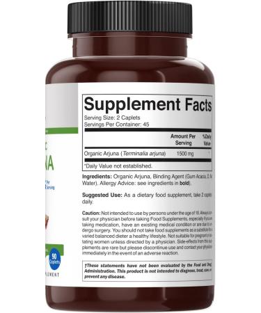 Brieofood Organic Arjuna 1500mg 45 Servings Vegetarian Gluten Free 90 Vegetarian Tablet 90 Count (Pack of 1) - Buy Online on GoSupps.com