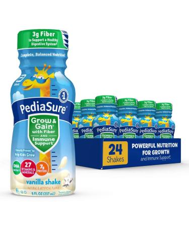 PediaSure Grow & Gain with 3g Fiber for Digestive Health, Provides Immune Support, Kids Protein Shake, DHA Omega-3, Non-GMO, Chocolate, 8 Fl Oz (Pack of 24) Vanilla