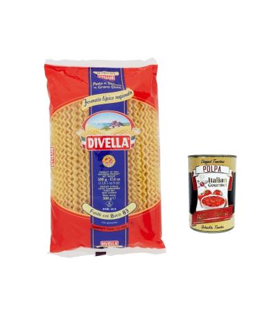 Italian Gourmet E.R. Pasta Divella Pack of 10 bags of 100% Italian pasta No. 83 Fusilli col buco noodles 500g + Italian Gourmet polpa 400g
