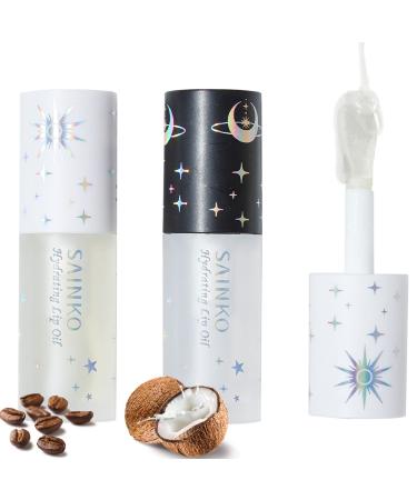 SAINKO DAY&NIGHT LIP OIL SET  Natural Coconut Lip Plumper & Coffee Lip Care Serum Hydrating Lip Plumper Gloss (3ml*2)