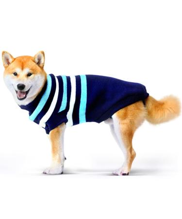 Dog Jumper Large Winter Pet Sweater Classic Stripe Turtleneck Thick Warm Dog Clothes for Labrador Doberman and Golden Retriever XL(Back Length:28" )(Chest:25"-31.5") Dark Blue+Light Blue