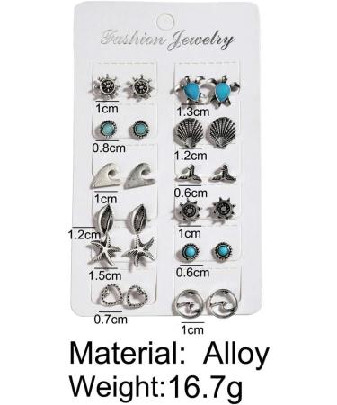 Feylie Earrings Set - 12 Pairs Boho Turtle & Naval Esters Jewelry Decor | Perfect Gift Idea - Buy Online on GoSupps.com