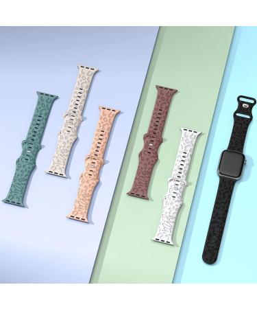 6 Pack Leopard Engraved Apple Watch Bands - Waterproof Cheetah Sport Silicone Wristbands for Women - Compatible with iWatch Series 8 7 6 5 4 3 2 SE - Starlight-38 A - Black/Pink Sand/Pine Green/Starlight/Smoke Violet/White - Buy Online on GoSupps.com