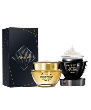Avon Night Facial Care Kit: 1 Anew Gold Emulsion 50 ml + 1 Anew Supreme Rich Cream 50 ml + 1 Gift Box