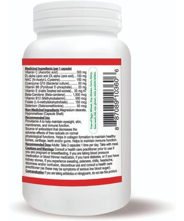 Nutridom Multi Antioxidant Formula Broad Spectrum Antioxidant Supplement Contains Coenzyme Q10 NAC Alpha Lipoic Acid Beta-Carotene Vitamin B12 Vitamin B6 Vitamin E Folate & Selenium - Non-GMO Gluten Free Vegetarian Capsules (60 Count) - Buy Online on GoSupps.com