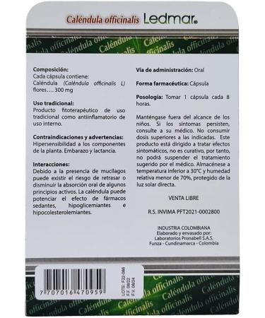 Dololed Ledmar Calendula Officinalis 30 Capsules - New Presentation | Natural Anti-inflammatory & Antioxidant for All Types of Pain | 300mg per Capsule - Buy Online on GoSupps.com