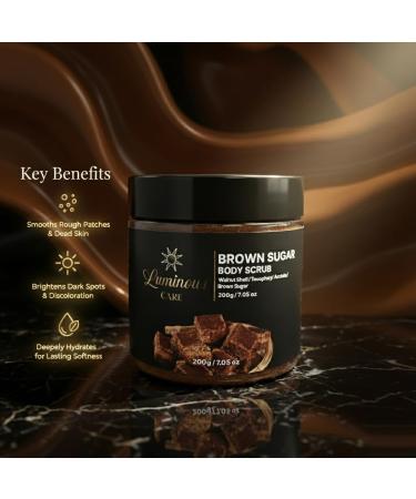 Luminous Care Brown Sugar Exfoliating Body Scrub Sea Salt Walnut & Pecan Shell Natural Exfoliant with Coconut Oil Vitamin C & Niacinamide Smoothes Brightens & Hydrates Skin 200 g Jar - Buy Online on GoSupps.com