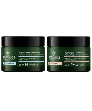 Botanics Lightweight Face Moisturizer & Recharging Night Cream for Women & Men - for Hydrated Glowing Skin - Enriched with Snow Mushroom Aloe Vera & Hibiscus AHA - Vegan & Cruelty-Free
