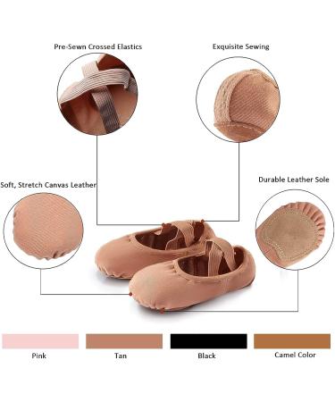 URDOGSL Girls Ballet Shoes | Stretch Canvas Dance Slippers | Split Sole No-Tie Dance Shoes | Toddler to Big Kid Sizes | Tan - Buy Online on GoSupps.com
