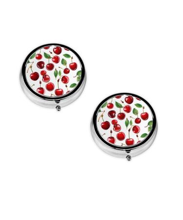 Red Cherries Printed Mini Round Pill Box Pill Box 3 Compartment Medicine Pill Case Pill Organizer Travel Pillbox Portable Pill Box for Pocket Home Office Use