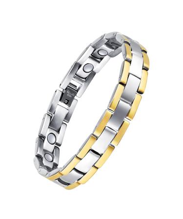 Jeracol Lymph Detox Titanium Steel Magnetic Bracelet for Men with Strength Magnets(3500Gauss) Womens Magnetic Wristband Brazaletes Adjustable Size with Remove Tool & Gift Box. A-silver Gold