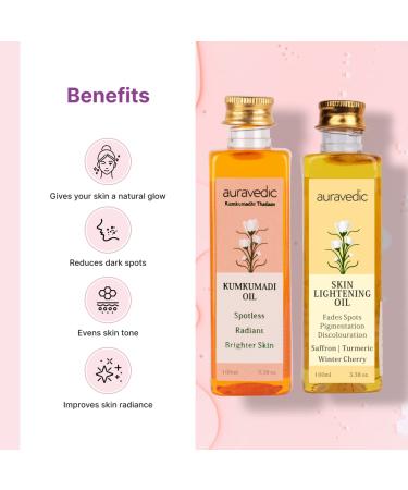 AURAVEDIC Skin Lightening & Kumkumadi Oil 100ml Duo for Radiant Skin - Buy Online on GoSupps.com