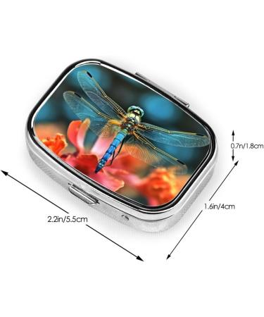 Dragonfly Flower Print Small Pill Case - Travel Pill Organizer Cute Purse Pill Box 2 Compartment Design for Travel & Gifts - Buy Online on GoSupps.com