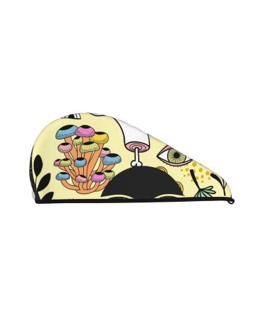 Black Head Woman with Unicorn Hair Microfiber Hair Towel Soft Super Absorbent Hair Towel Wrap for Women Coral Velvet Quick Dry Hair Cap for Long Curly and Thick Hair